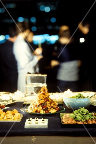 Party buffet with various dishes