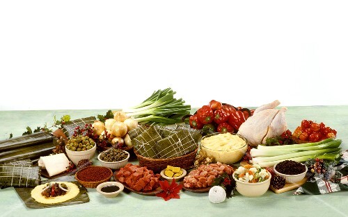 Ingredients for Hallaca (steamed, stuffed banana leaves)