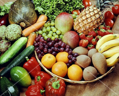 Still life with fresh fruit and vegetables