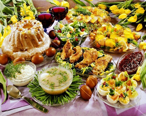Polish Easter buffet with sweet and savoury dishes