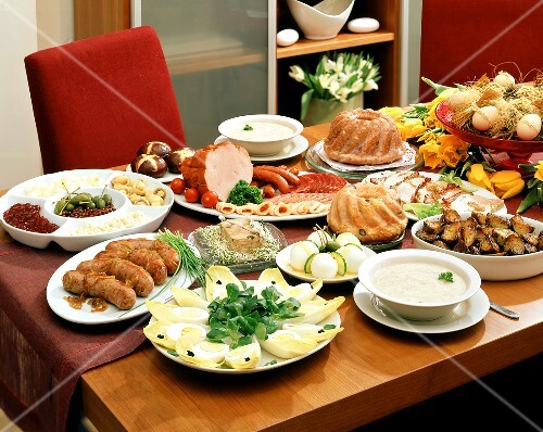 Laid table with Easter dishes (Poland)