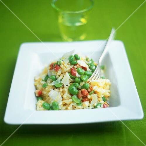 Risotto con i fagioli (Risotto with beans & diced bacon)