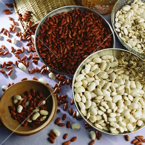 Red and white beans in bowls