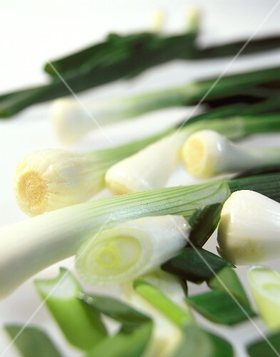 Spring onions, some cut up