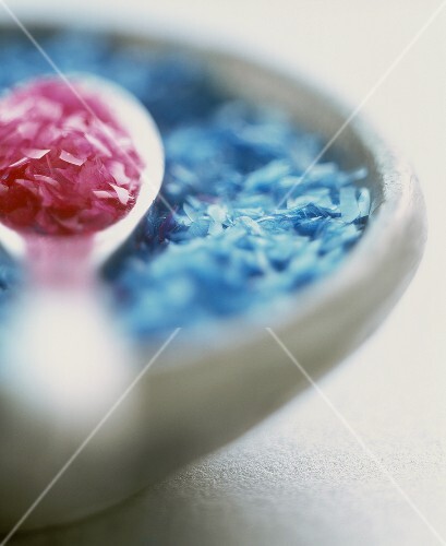 Pink and blue slivers for cake decoration