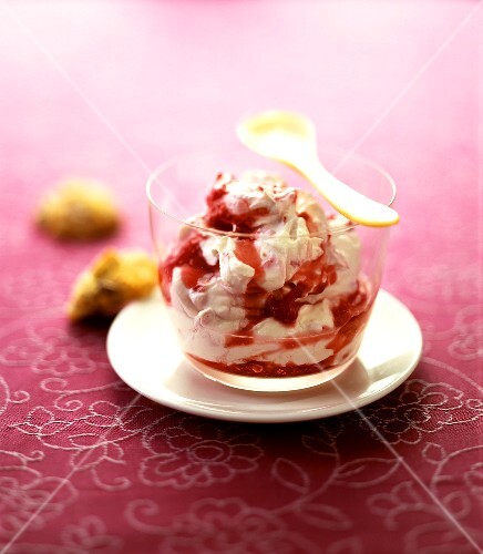 Raspberry mousse in glass cup