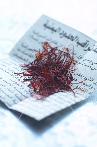 Saffron strands on Arab paper