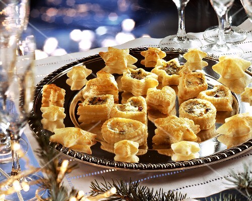 Savoury filled puff pastries for Christmas or New Year's Eve