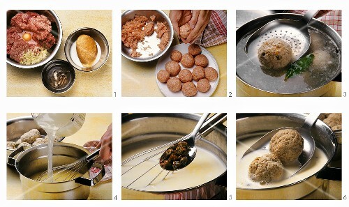 Making Königsberger meat balls in caper sauce
