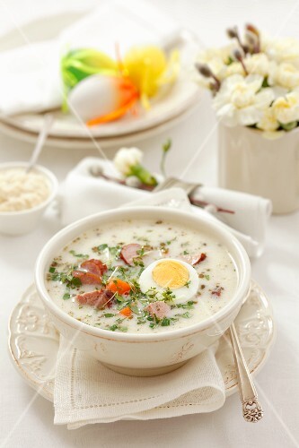 Borscht with egg and sausage for Easter
