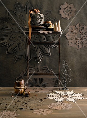 Assorted ornaments on small table