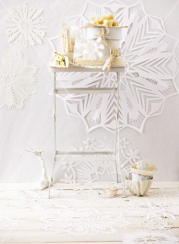 Assorted ornaments on small table