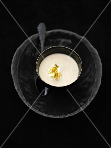 Chestnut soup with gold leaf