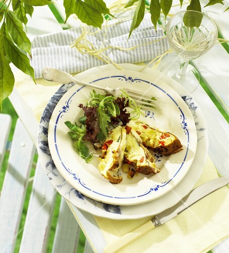 Potato frittata with Taleggio, salad