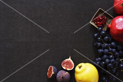 Still life with figs, quince, grapes and pomegranates
