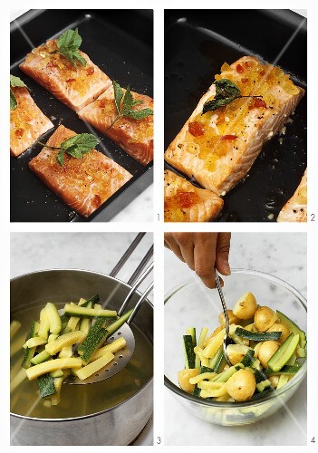 Lachs mit Senffrüchten & Zucchini-Kartoffel-Gemüse zubereiten