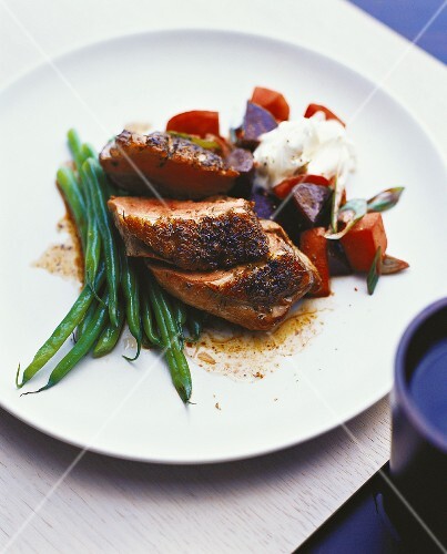 Loin of pork with caraway, green beans and beetroot