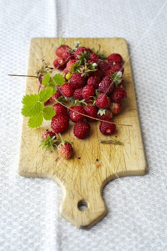 Walderdbeeren auf Holzbrett