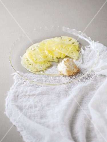 Pineapple carpaccio with coconut macaroon
