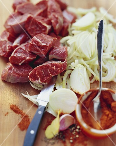 Ingredients for beef goulash