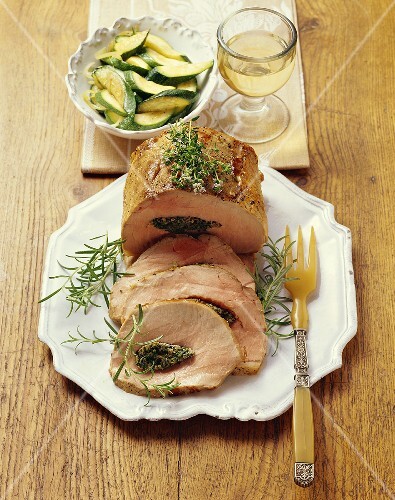 Italian-style stuffed roast pork with courgettes