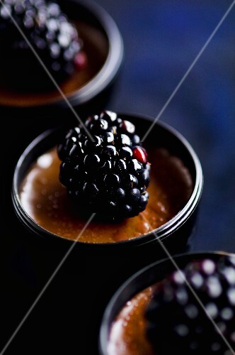 Chocolate mousse garnished with blackberries