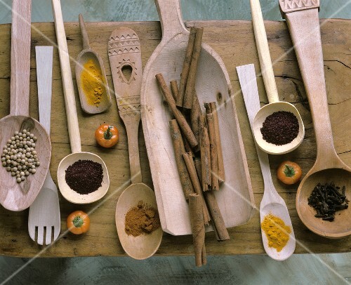 Wooden spoons with spices