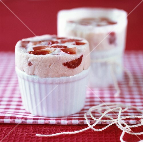 Home-made strawberry parfait in two moulds