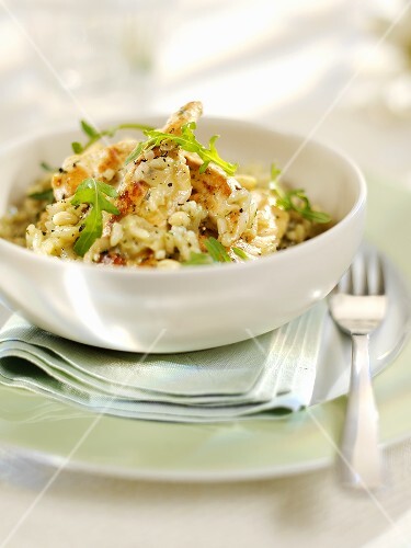 Chicken risotto with pesto and rocket
