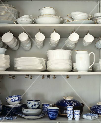 Crockery on shelves