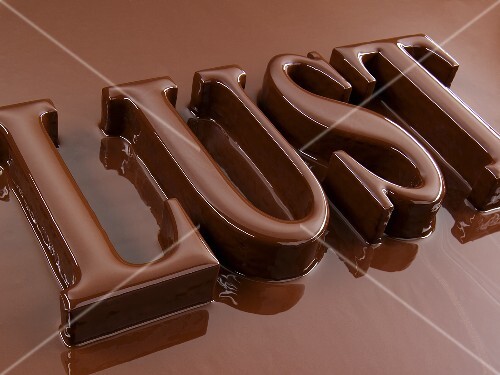 The word 'Lust' coated in chocolate
