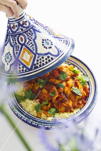 Chicken tajine with dried fruit and almonds (Morocco)