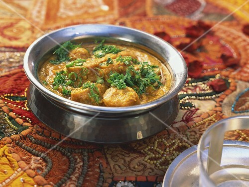 Gatte ka Saag (Chick-pea flour dumplings in curry sauce, India)