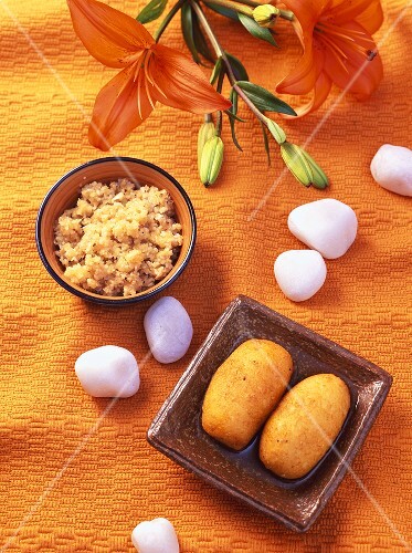 Makar Chaula & Mishti Alur Puli (Indian rice & sweet potato desserts)