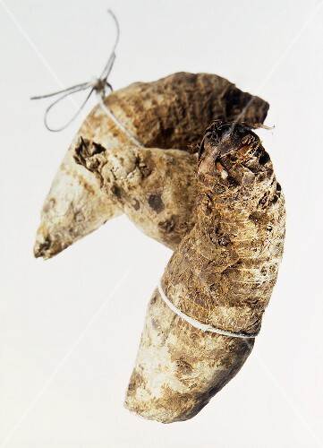 Manioc tied together with kitchen string