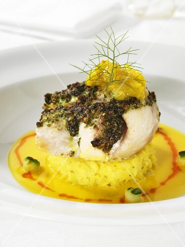 Grouper with herbs on rice