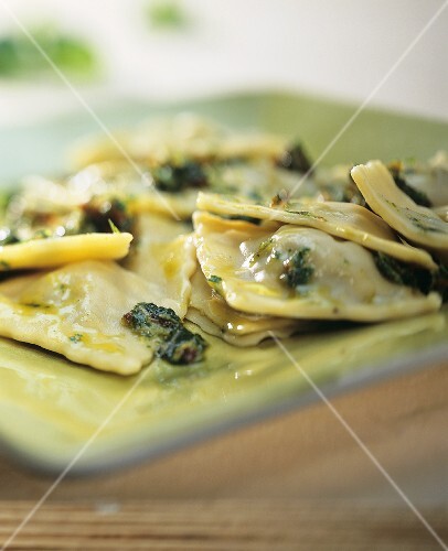 Mushroom ravioli with rocket pesto