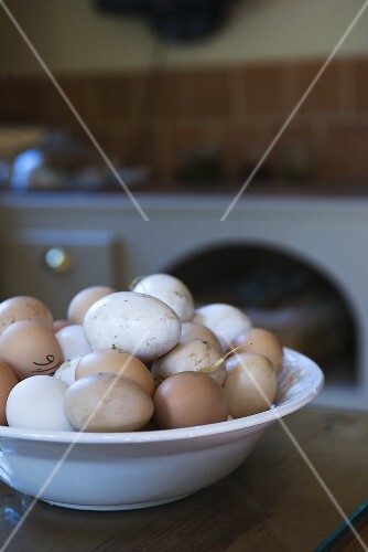 A dish of fresh eggs (Château de la Verrerie, France)
