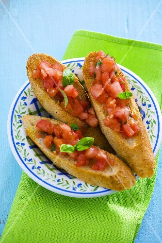Bruschette (Tomatoes and basil on toasted bread, Italy)