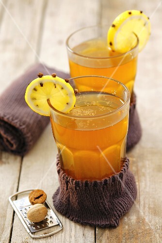 Glogg (Scandinavian mulled wine with vodka) with nutmeg