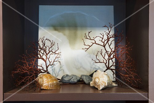 Maritime decorations on shelf