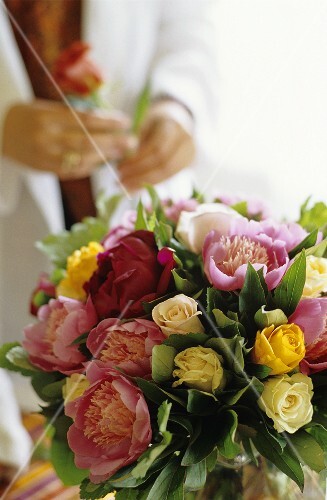 Bouquet of roses and peonies
