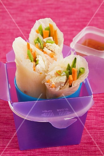 Rice paper rolls filled with chicken and vegetables