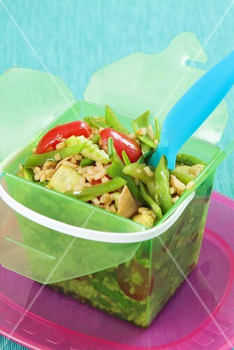 Chinese rice salad with vegetables to take away