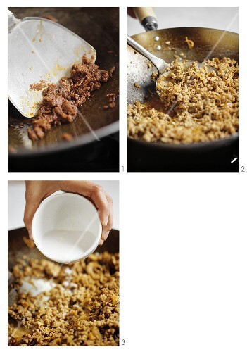Preparing Thai stir-fried mince