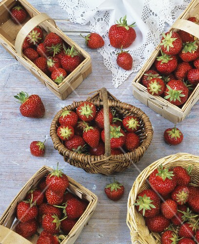 Fresh strawberries in baskets