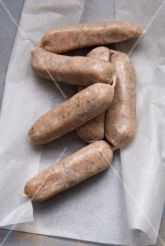 British pork sausages on paper