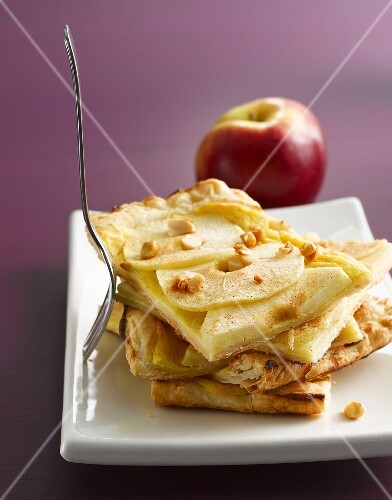 Pieces of apple puff pastry tart, stacked
