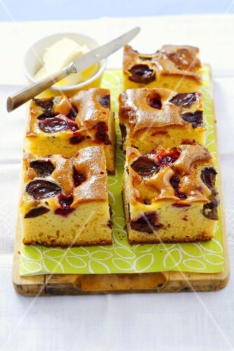 Pieces of yeasted plum cake