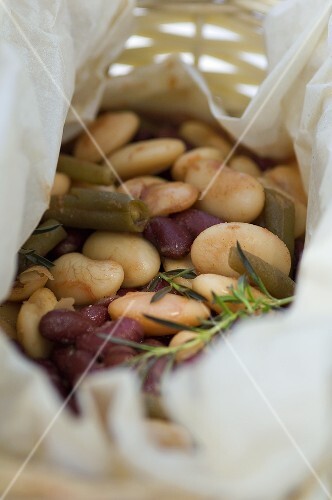 Bean salad in small basket